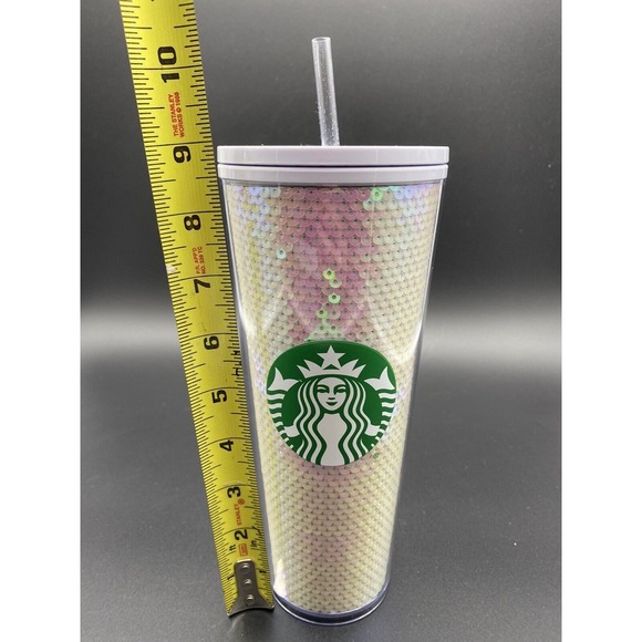 Starbucks 24oz Venti WHITE PINK SEQUIN Cold Cup Tumbler‎ 2020 Holiday Purple Top - Picture 6 of 6